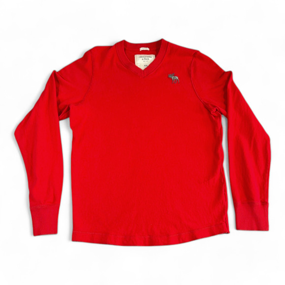 Abercrombie & Fitch Sweater Adult MEDIUM Red Muscle V Neck Pullover Cotton - Picture 1 of 9